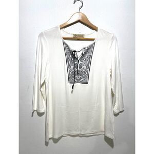 Democracy bohemian peasant shirt embroidered top soft casual comfy women M